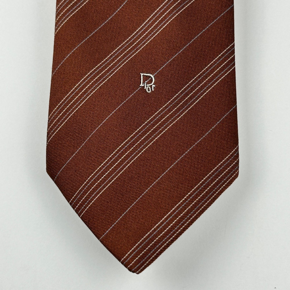 Vintage Christian Dior Hahne's Brown Striped Tie‎ NWT - Picture 7 of 9